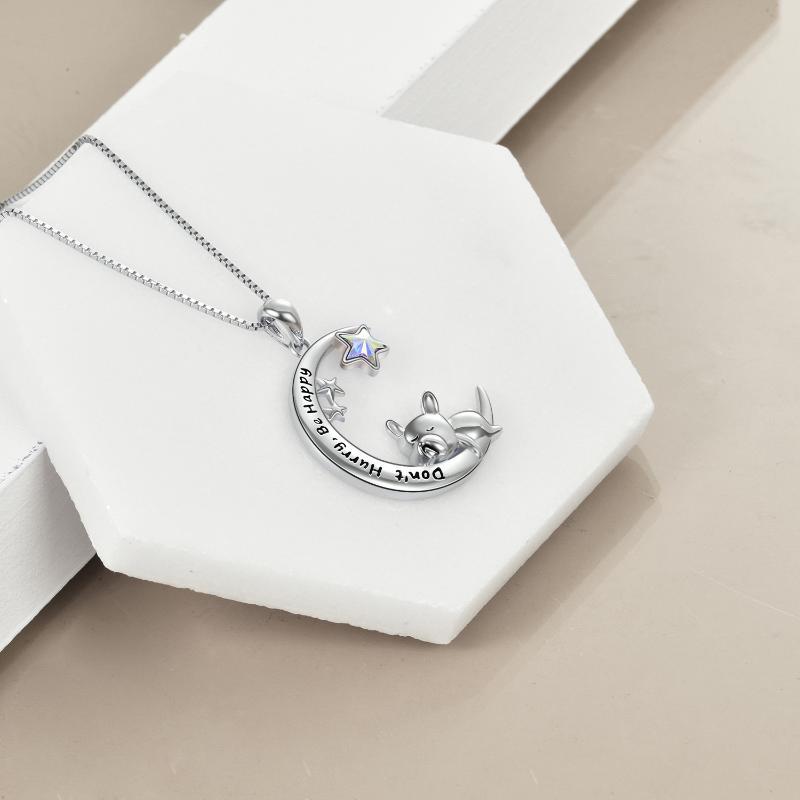 Sterling Silver French Bulldog Moon Pendant Necklace Jewellery Gifts for Women Girls Sterling Silver French Bulldog Moon Pendant Necklace Jewellery Gifts for Women Girls